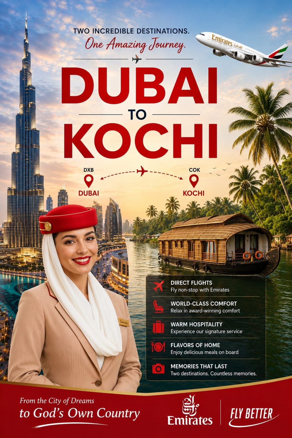 Dubai to Kochi Flights | REDE FLIGHTS